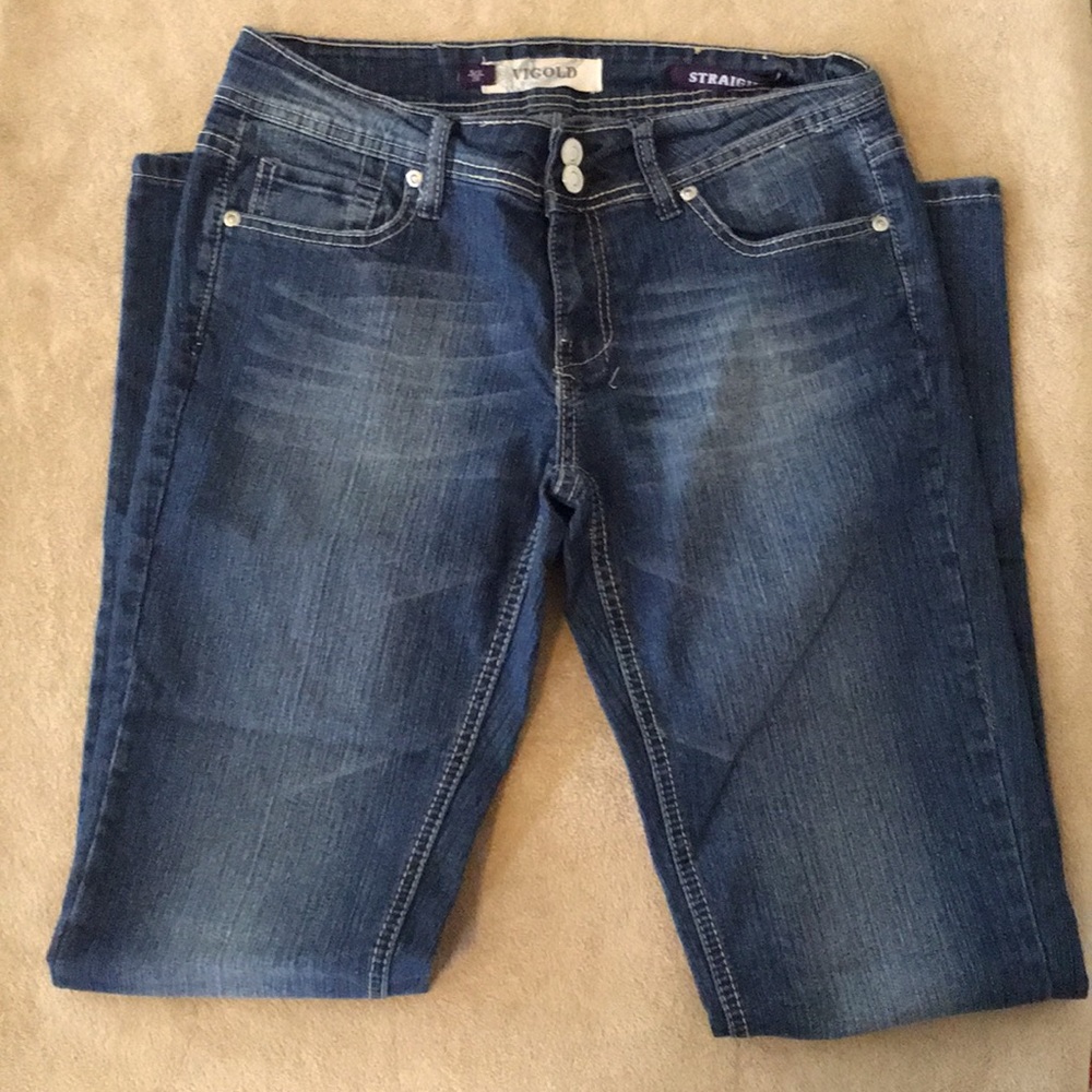 Nice blue, faded jeans.